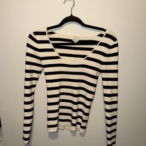 a new day Black and White Striped Long Sleeve Top